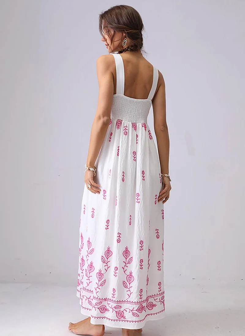 YUNIQEE Off White Fit and Flare Shoulder Straps Maxi Dress