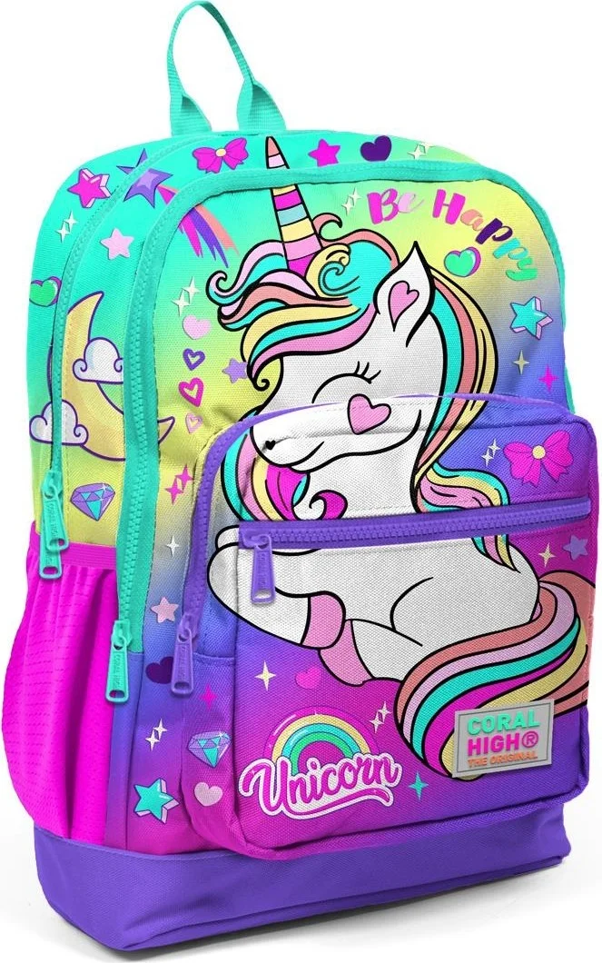 CORAL HIGH Kids Lavender Water Green Unicorn Patterned USB 2-Piece School Bag Set SET0223829