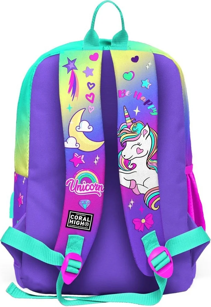 CORAL HIGH Kids Lavender Water Green Unicorn Patterned USB 2-Piece School Bag Set SET0223829