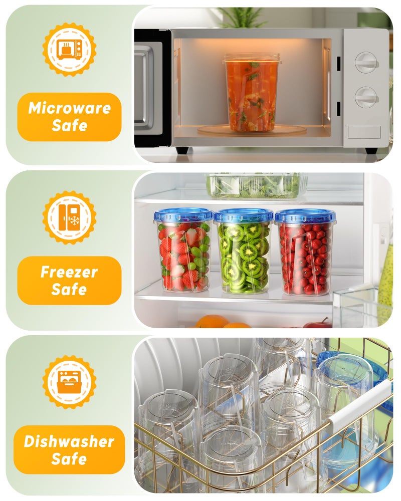 BiuLeon 6 Pack-34 oz Freezer Storage Containers, Plastic Food Storage Containers with Twist Top Lids, BPA Free and Reusable Soup Containers with Lids, Leakproof/Microwave/Dishwasher Safe - Image 4