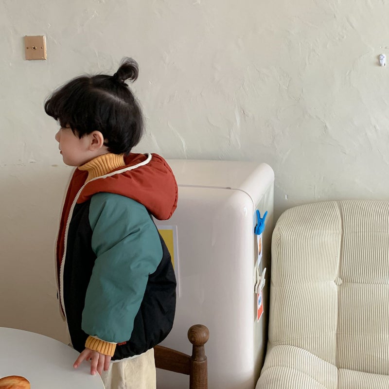 Childrens Reversible Cotton Jacket 2024 New Winter D90595 Green sleeve 
