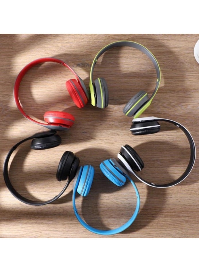 p47 Wireless Bluetooth Headphone - Over Ear Stereo Music Headset with Memory Card Support, Gaming Headphones with Built-in Microphone for Laptop, Mobile Phone, PC - Red - Image 3