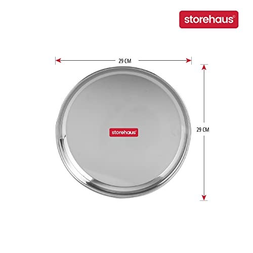 Storehaus Stainless Steel 3pc Thali Plate(12 inch) Kitchenware Set Ideal for Home, Restaurants and Family Use, Silver - Image 2