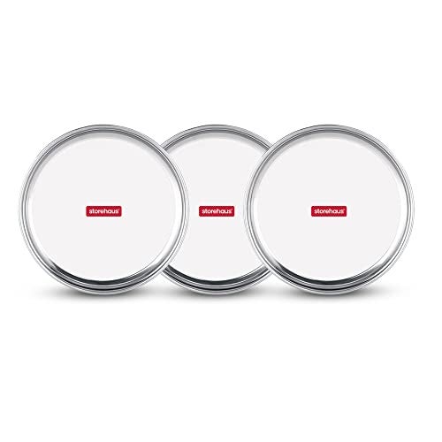 Storehaus Stainless Steel 3pc Thali Plate(12 inch) Kitchenware Set Ideal for Home, Restaurants and Family Use, Silver - Image 1
