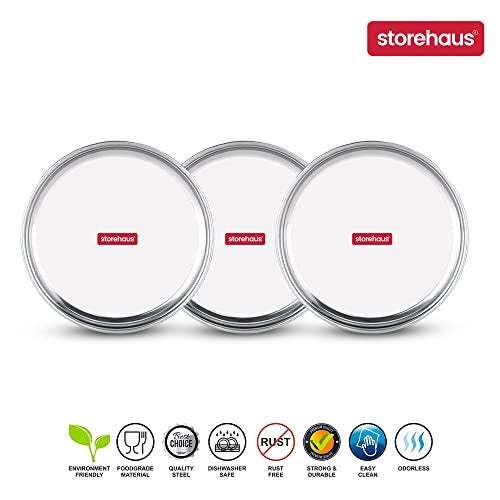 Storehaus Stainless Steel 3pc Thali Plate(12 inch) Kitchenware Set Ideal for Home, Restaurants and Family Use, Silver - Image 3