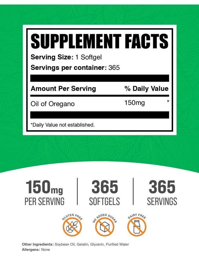 BulkSupplements.com Oil of Oregano Softgels - Oregano Oil Supplement, Oil of Oregano 150mg - Herbal Supplement, Gluten Free, 1 Softgel per Serving, 365 Count (Pack of 1) - Image 2