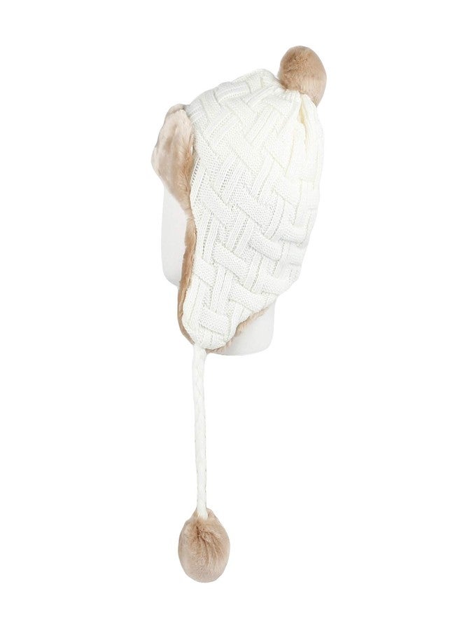 WITHMOONS Fleece Lining Thick Cable Knit Beanie Hat Earflaps Cap FZ70022 (Ivory) - Image 3