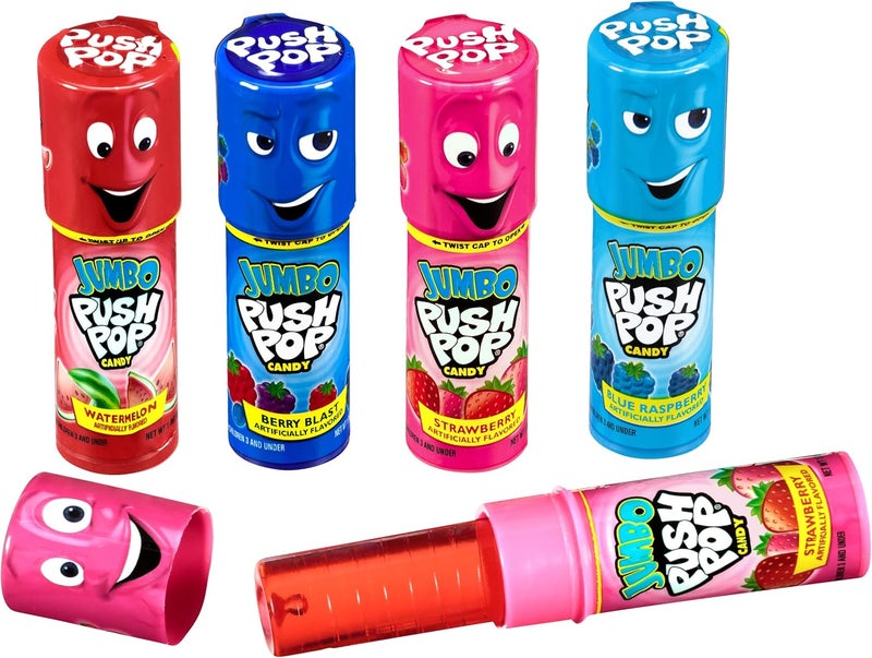Push Pop Jumbo Lollipop Candy Assortment - 5 Count with Strawberry, Blue Raspberry, Berry Blast, and Cherry Watermelon Flavors - Image 3