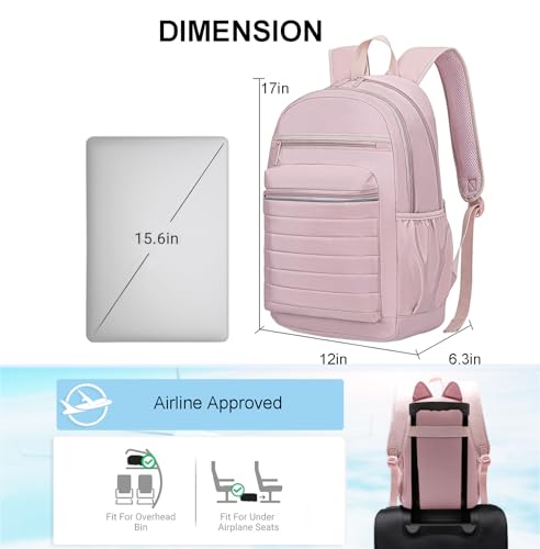 KEOFID Travel Backpack for Women Womens Work Backpacks Backpack Purse Back pack for College Girls CarryOn Travel BackpacksPink Bookbag Light Pink - Image 3