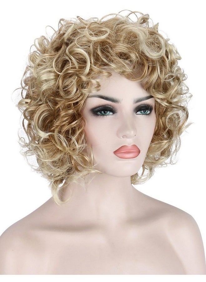 Kalyss Short Curly Wavy Blonde Wigs For Women Heat Resistant Synthetic Full Head Hair Costume Wig Natural Looking 130% Density Hairpiece  - Image 1