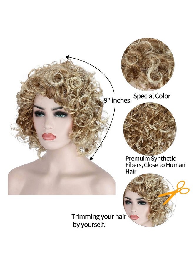 Kalyss Short Curly Wavy Blonde Wigs For Women Heat Resistant Synthetic Full Head Hair Costume Wig Natural Looking 130% Density Hairpiece  - Image 4