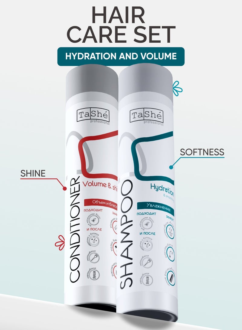 Tashe Hydration & Volume Hair Duo | Smoothing Shampoo with Hyaluronic Acid + Shine Conditioner with Collagen & Lavender – 2x300ml  - Image 1