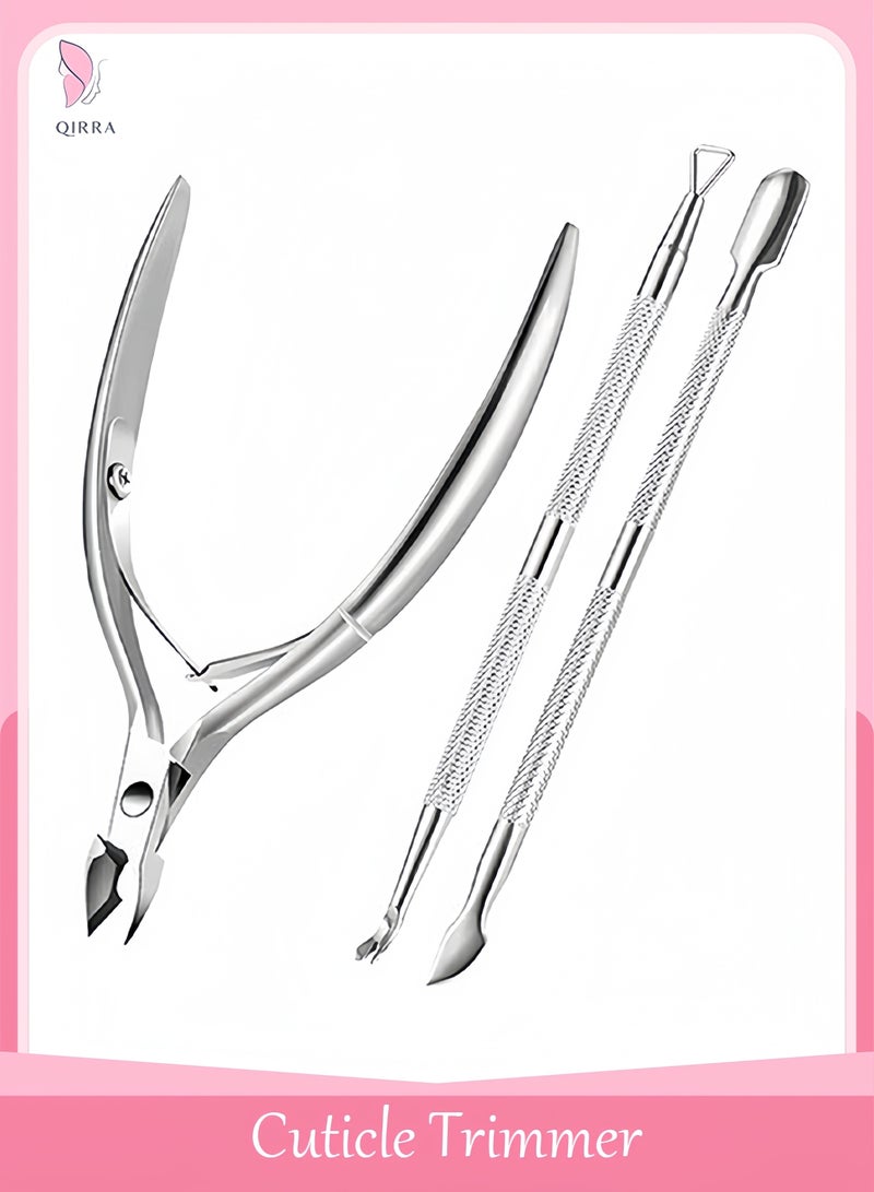 قِيرّا مجموعة أدوات إزالة الجلد الميت  مزيل الجلد حول الأظافر من الفولاذ المقاوم للصدأ، مزيل طلاء الأظافر، مقص الجلد الزائد، ومبرد الأظافر (فضي) - Image 1