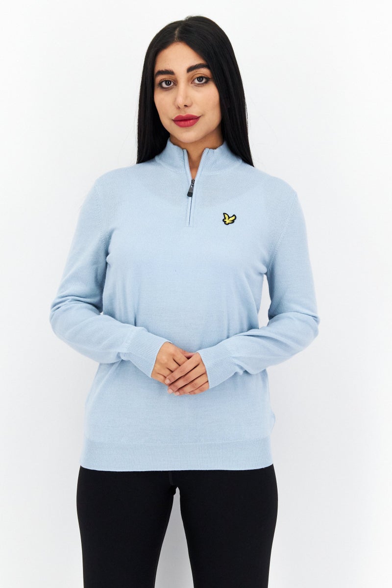 Lyle & Scott سويت شيرت نسائي بأكمام طويلة وياقة مزيفة، أزرق فاتح - Image 1