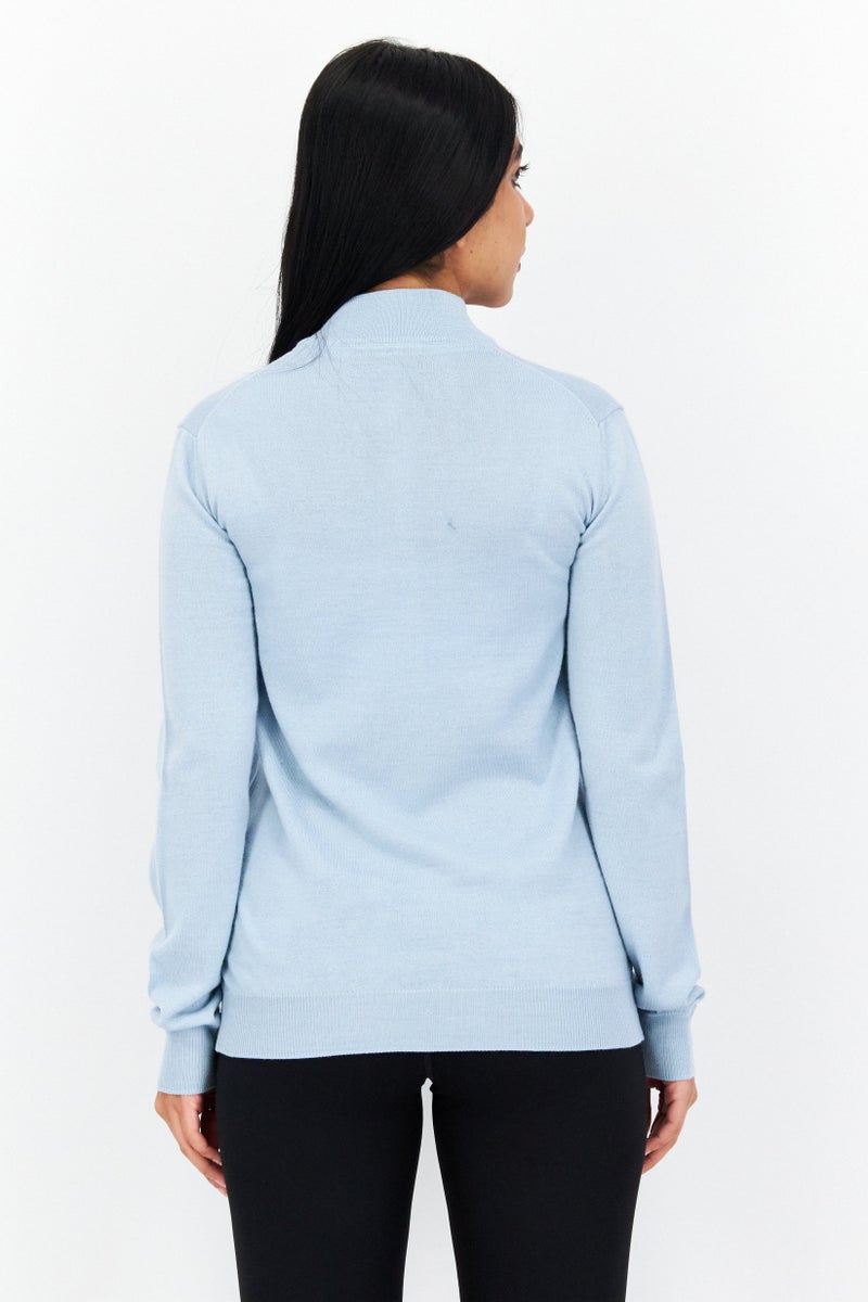 Lyle & Scott سويت شيرت نسائي بأكمام طويلة وياقة مزيفة، أزرق فاتح - Image 3