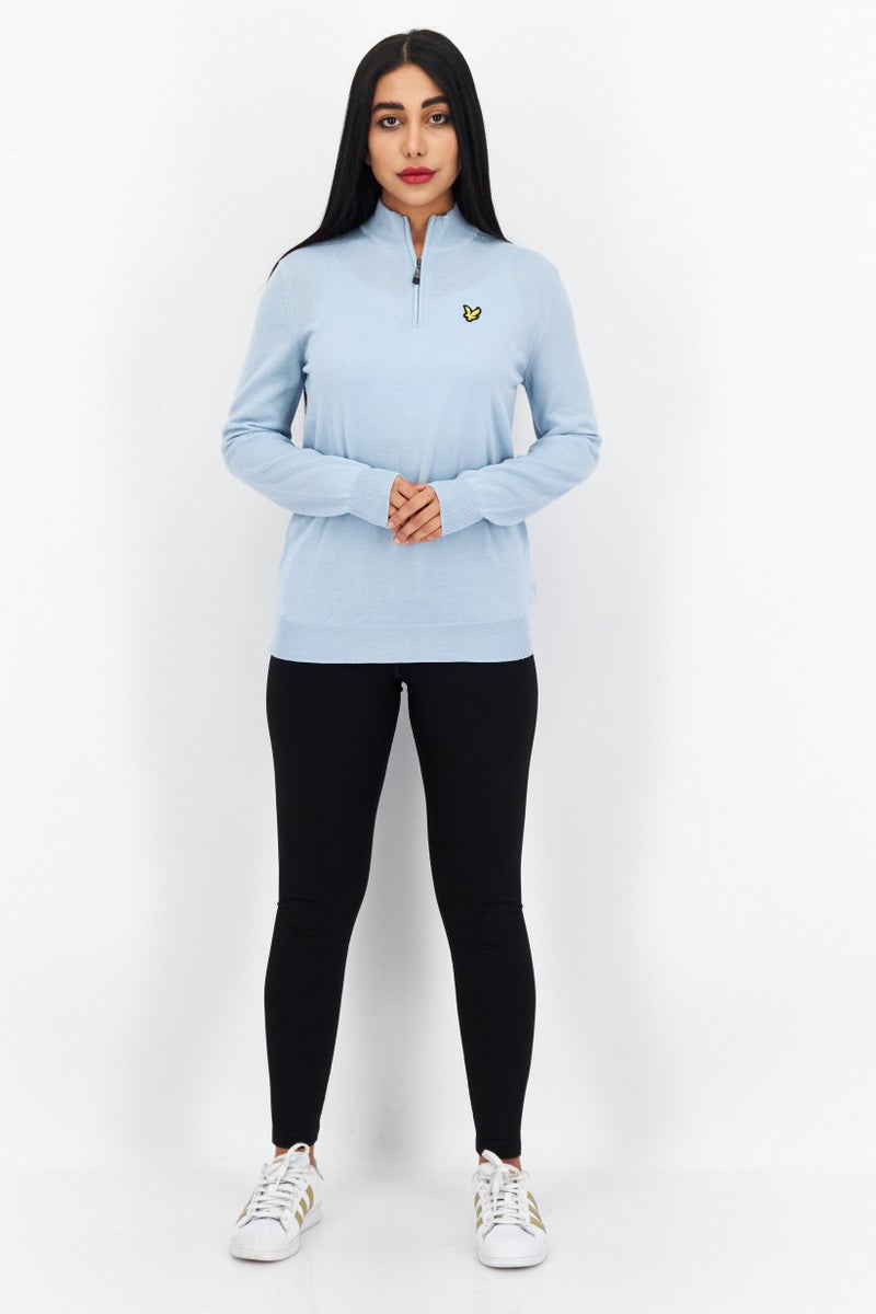 Lyle & Scott سويت شيرت نسائي بأكمام طويلة وياقة مزيفة، أزرق فاتح - Image 4