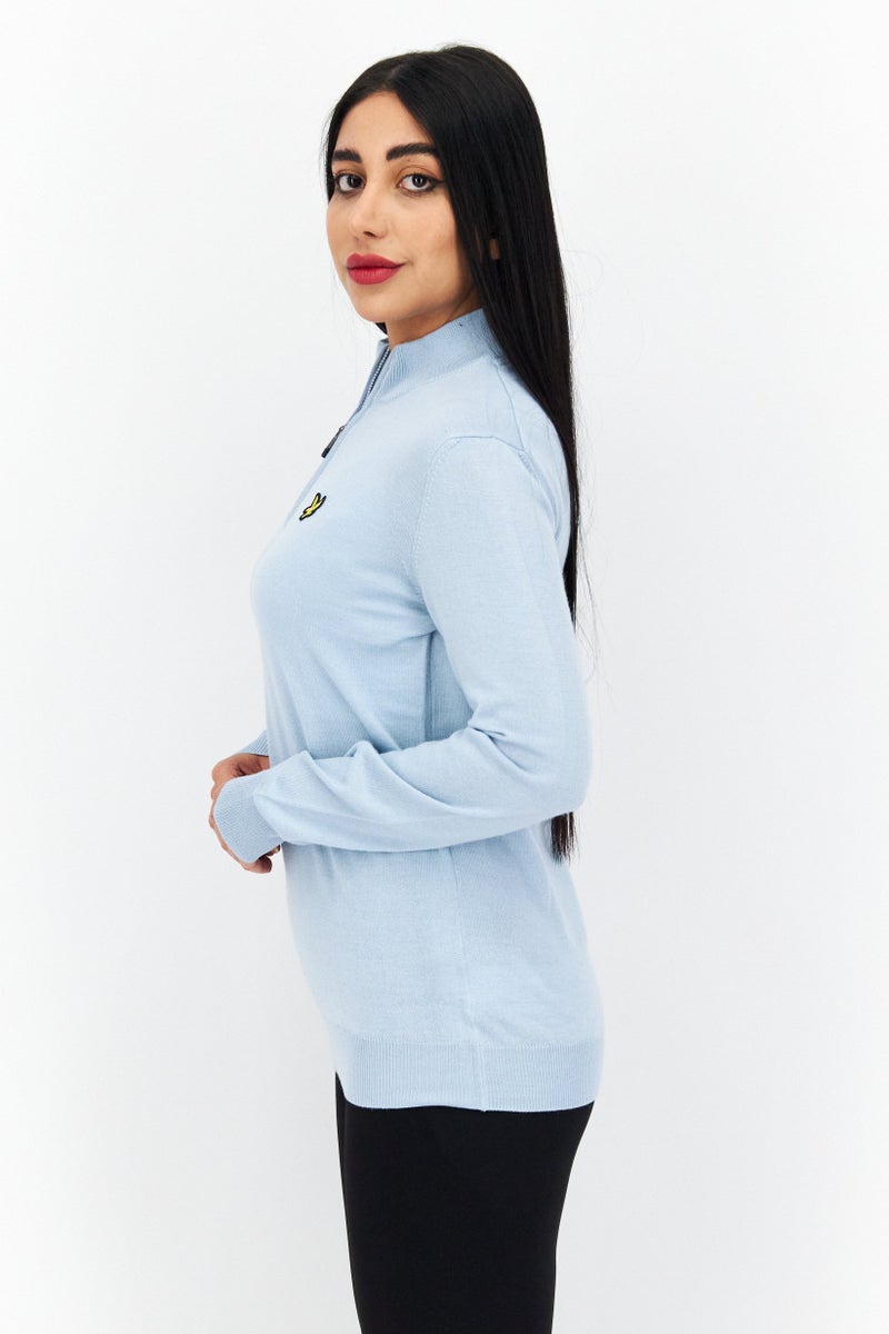 Lyle & Scott سويت شيرت نسائي بأكمام طويلة وياقة مزيفة، أزرق فاتح - Image 2