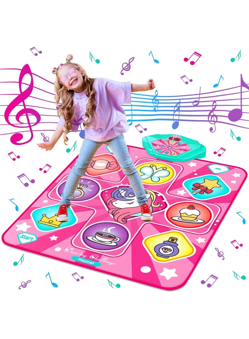 Meetion Unicorn Dance Mat, Dance Mixer Rhythm Step Play Mat, Pink Dance Pad with LED Lights, Adjustable Volume, Built-in Music, 5 Game Modes, Xmas B-Day Gifts for 3-12 Years Old Girls Toys - Image 1