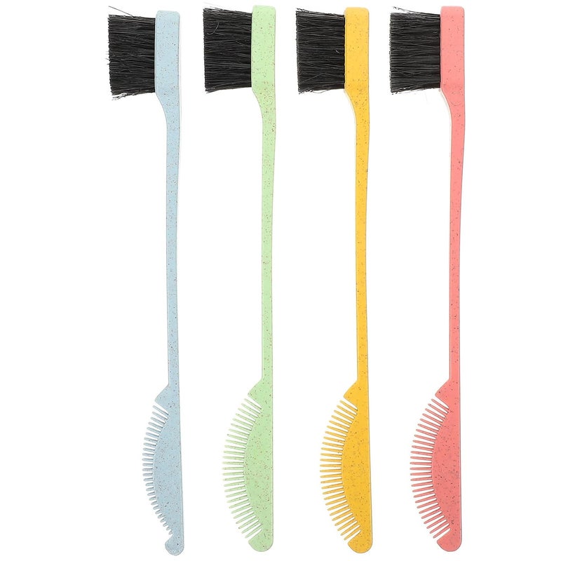 KICHOUSE 4pcs Dual-ended Eyelash and Eyebrow Brush Comb Kit, Multi-color Makeup Brow Brush Set with Hair Line Comb for Precise Brow Styling and Lash Separation - Image 1