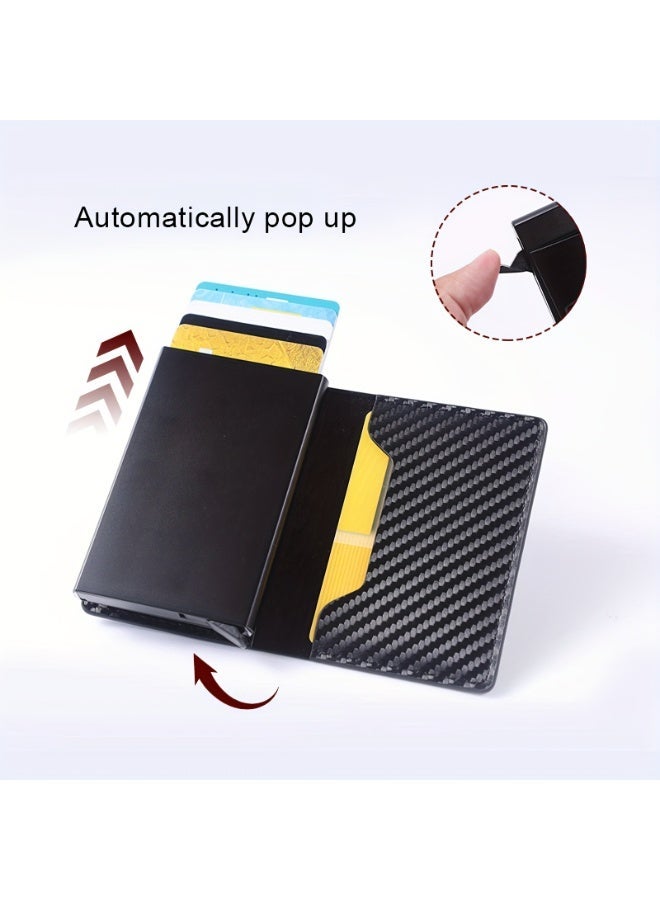 Men's RFID Blocking Pop-Up Wallet – Slim Auto Card Holder, One-Touch Eject, Anti-Theft Minimalist Front Pocket Wallet, PU Leather, Brown - Image 5