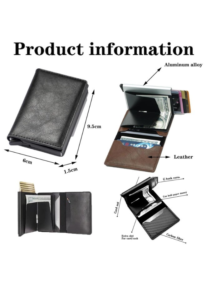Men's RFID Blocking Pop-Up Wallet – Slim Auto Card Holder, One-Touch Eject, Anti-Theft Minimalist Front Pocket Wallet, PU Leather, Brown - Image 4