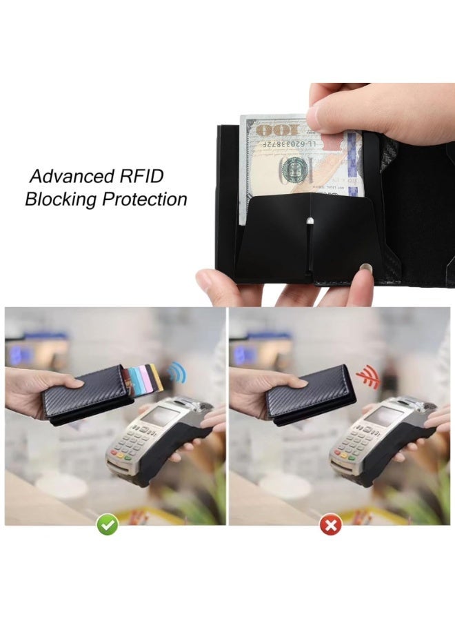 Men's RFID Blocking Pop-Up Wallet – Slim Auto Card Holder, One-Touch Eject, Anti-Theft Minimalist Front Pocket Wallet, PU Leather, Brown - Image 2