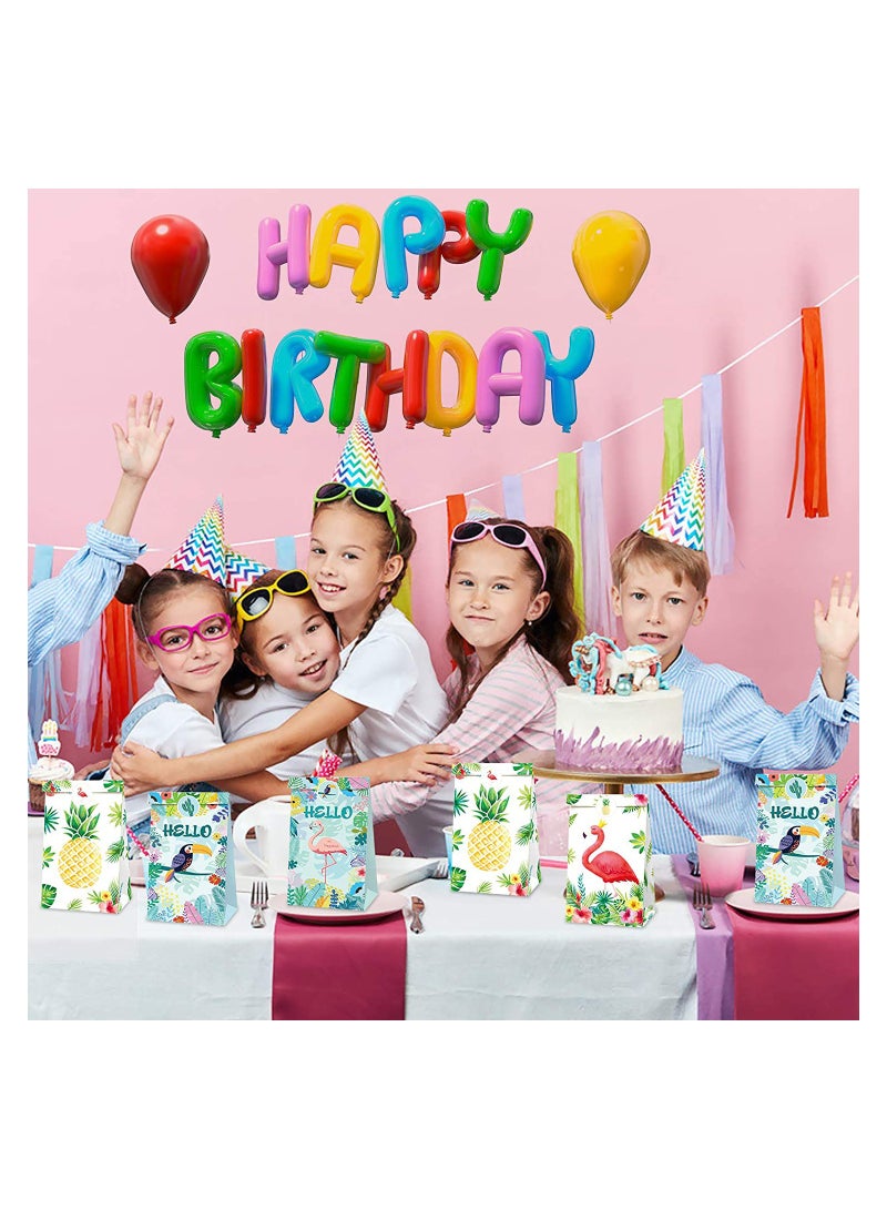 KASTWAVE 12 قطعة حقيبة حفلة هawaiية استوائية مع طيور الفلامنجو هدايا ورقية مع 18 قطعة ملصقات حقائب تفضيل الحفلة لأكياس الحلوى الصيفية للأطفال والبالغين لحفلات أعياد الميلاد والزفاف وحفلات استقبال المواليد - Image 2