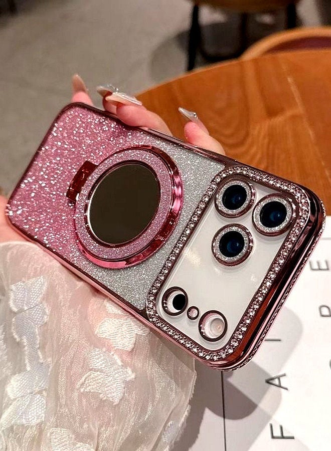 حافظة مغناطيسية لامعة لهاتف iPhone 17 Pro ، واقي عدسة كاميرا لامع، حامل مرآة مكياج بحلقة لامعة، حافة ماسية فاخرة، غطاء iPhone 17 Pro  مقاوم للصدمات بتدرج ألوان عصري فاخر، هدية للنساء والفتيات - Image 5