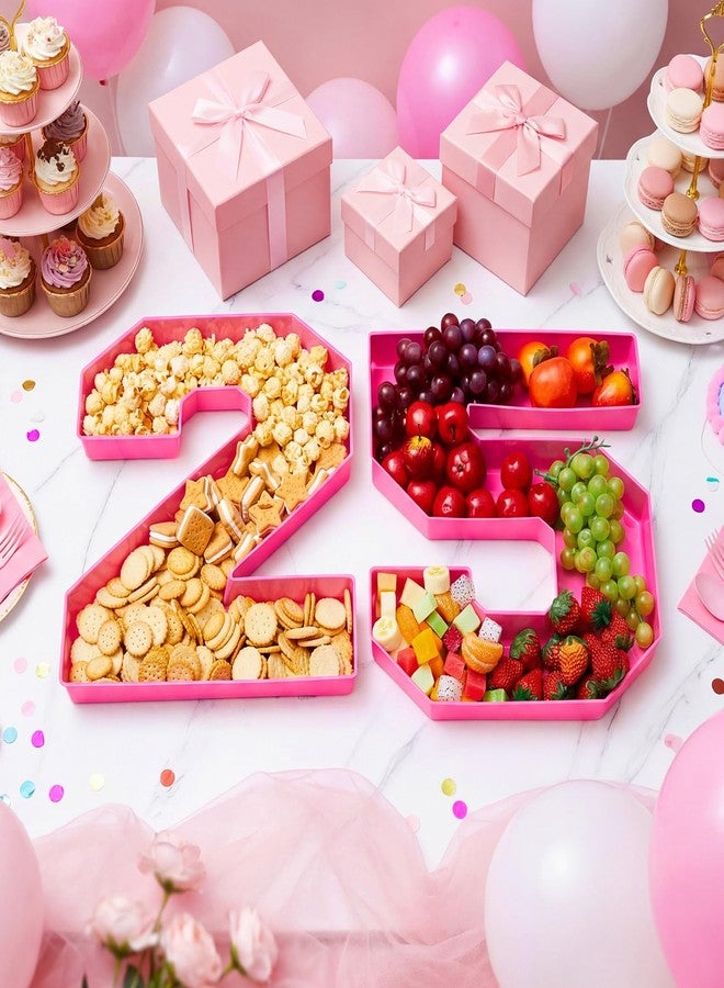 Tellingyou 25th Birthday Decorations for Women 13.8'' Hot Pink Plastic Charcuterie Number Fillable 25 Number Trays Charcuterie Box Snack Candy Container for Birthday Anniversary Party Decor - Image 2