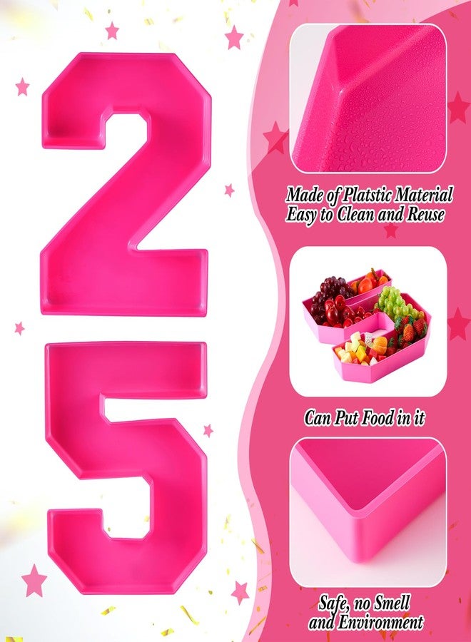 Tellingyou 25th Birthday Decorations for Women 13.8'' Hot Pink Plastic Charcuterie Number Fillable 25 Number Trays Charcuterie Box Snack Candy Container for Birthday Anniversary Party Decor - Image 4
