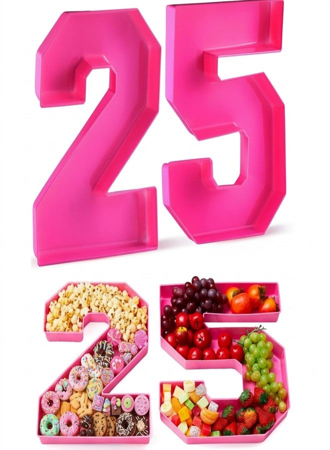 Tellingyou 25th Birthday Decorations for Women 13.8'' Hot Pink Plastic Charcuterie Number Fillable 25 Number Trays Charcuterie Box Snack Candy Container for Birthday Anniversary Party Decor - Image 1