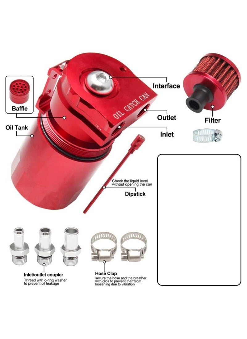 Aluminum 350ml Oil Catch Can Tank Kit Polish Baffled Reservoir with Breather Filter 3 8 Fuel Line Universal