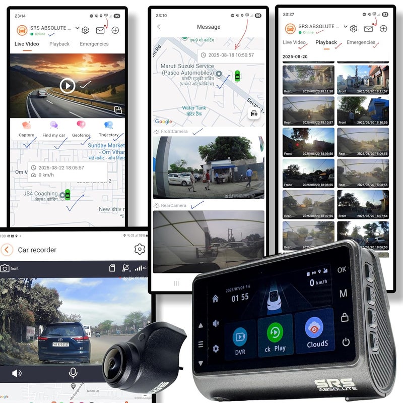 SRS Absolute 3K 2CH 4G Dash Cam Loop Record 24x7 Live Audio Video GPS Track Download Playback Call Zoom GeoFence HyperLapse PIP WiFi Hotspot Motion GSensor Reverse Park 1TB MicroSD SIM Support S44GC - Image 2
