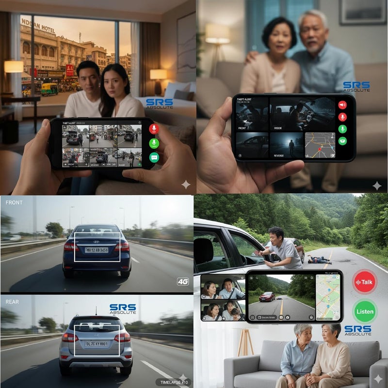 SRS Absolute 3K 2CH 4G Dash Cam Loop Record 24x7 Live Audio Video GPS Track Download Playback Call Zoom GeoFence HyperLapse PIP WiFi Hotspot Motion GSensor Reverse Park 1TB MicroSD SIM Support S44GC - Image 5