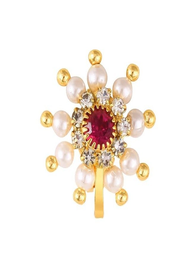 Mantraz Store Fasion Nose Pin Jewllery Gold PLated Nath Nose Pin Without Press Artificial stone Clip-on Maharashtrian Nath Nathiya For Women - Image 1