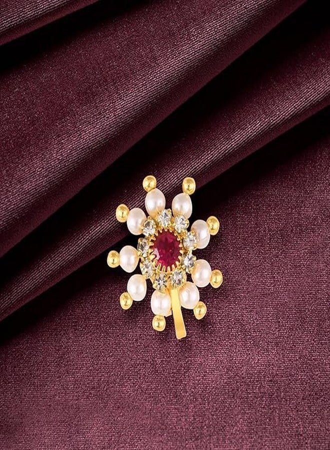 Mantraz Store Fasion Nose Pin Jewllery Gold PLated Nath Nose Pin Without Press Artificial stone Clip-on Maharashtrian Nath Nathiya For Women - Image 2
