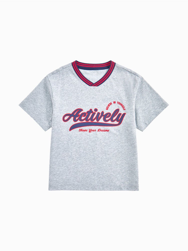 Balabala Boys' Short Sleeve V-Neck T-Shirt With Front Print - Image 1