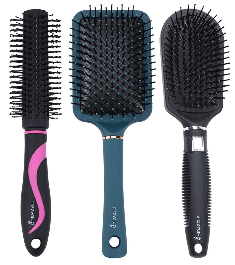 Omidazzle Midazzle Premium Round & Paddle Hair Brush for Men & Women - Pack of 3 (HB7-17-18) - Image 1