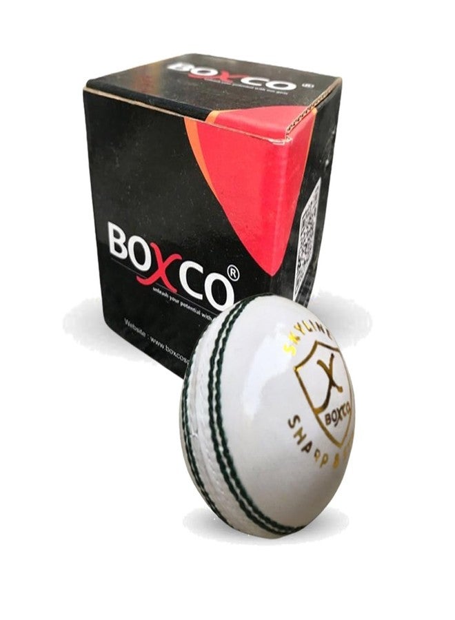 كرة كريكيت جلدية من بوكسكو سكاي لاين لمباريات T20، واليوم الواحد، والمباريات التجريبية، مكونة من 4 قطع، مخيطة يدويًا، 50 شوطًا (أبيض) - Image 1