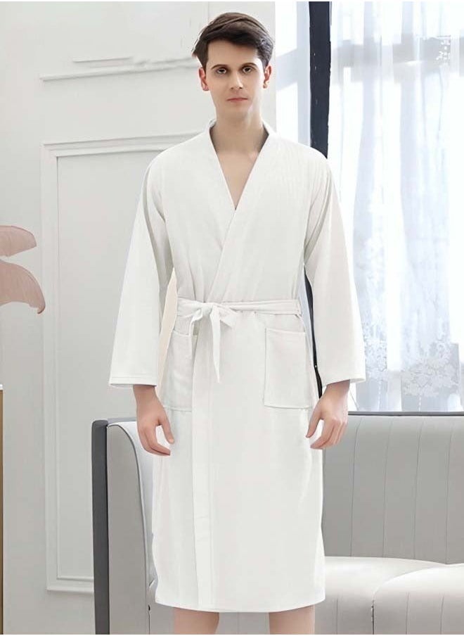Men's Bathrobe Light Super Absorbent Skin-friendly Home Clothes Suitable For All Seasons Nightgown White - Image 1