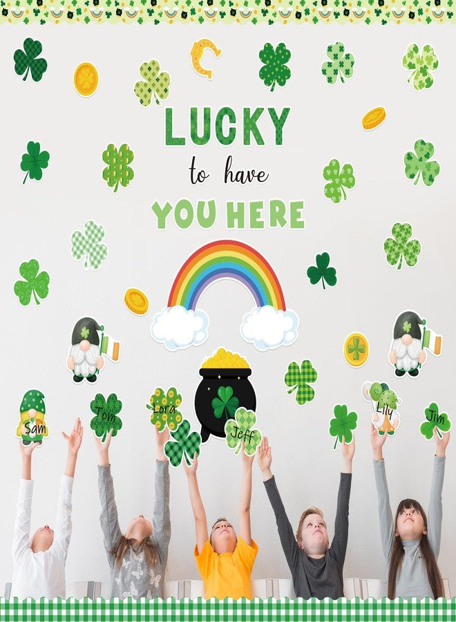 CPicdn 145Pcs St. Patrick's Day Bulletin Board Classroom Decoration Lucky to Have You Here Cutouts Irish Shamrock Gnome Name Tags Green Plaids Border Trim School Chalkboard Home Wall Door Party Decor - Image 5