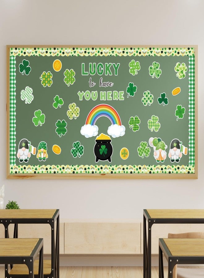 CPicdn 145Pcs St. Patrick's Day Bulletin Board Classroom Decoration Lucky to Have You Here Cutouts Irish Shamrock Gnome Name Tags Green Plaids Border Trim School Chalkboard Home Wall Door Party Decor - Image 4