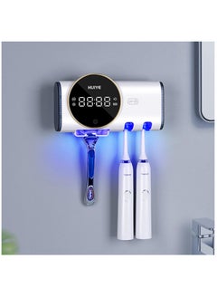 Excefore Toothbrush Holder for Bathrooms, UVC Toothbrush Holders, Electric Toothbrush Holder with Cleaning and Drying, Toothbrush Holder Wall Mounted with 2 Brush Slots and 1 Razor Slot, White  - Image 1
