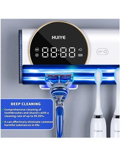Excefore Toothbrush Holder for Bathrooms, UVC Toothbrush Holders, Electric Toothbrush Holder with Cleaning and Drying, Toothbrush Holder Wall Mounted with 2 Brush Slots and 1 Razor Slot, White  - Image 3