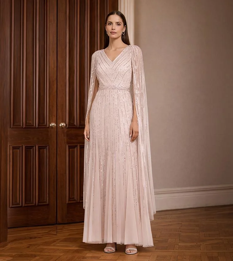 BCBG BCBG Cape Sequin Maxi Dress