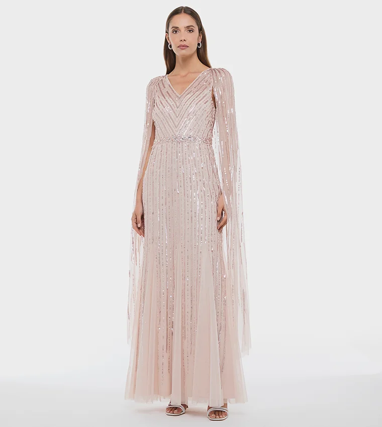 BCBG BCBG Cape Sequin Maxi Dress