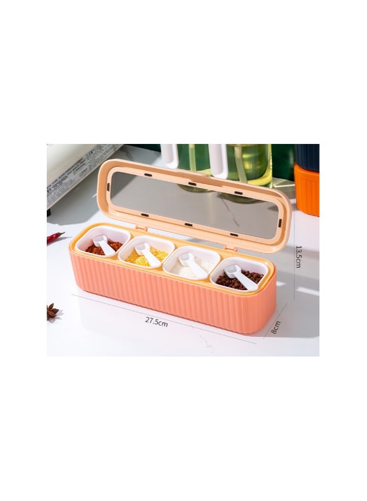 EBMINI One Piece Four Compartment Lid With Spoon Sealed Seasoning Seasoning Seasoning Box 