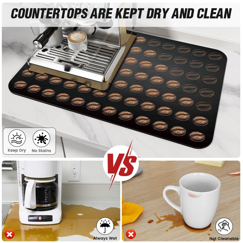 DK177 Coffee Mat - Dish Drying Mat for Kitchen Counter , Hide Stain, Absorbent with Waterproof Rubber Backing, Fit Kitchen Dish Rack Bar Accessories, 24" x 16" - Image 3