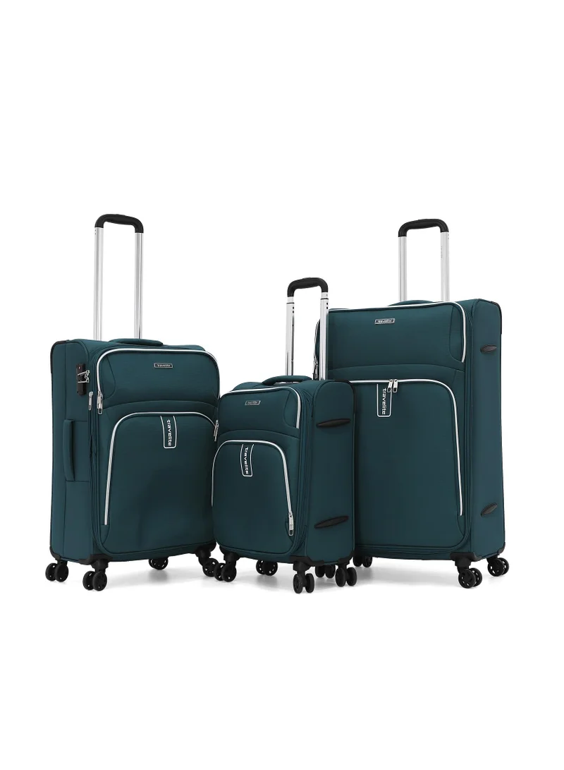 ترافلايت travelite luggage set of 3 – softshell trolley bags with secure lock, multi-compartment storage & spinner wheels, teal (s-20",m-24",l-28")