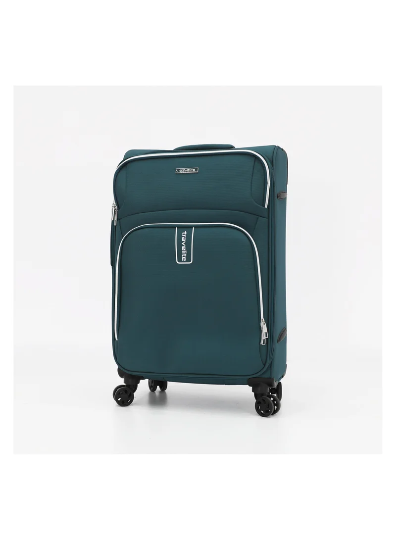 ترافلايت travelite luggage set of 3 – softshell trolley bags with secure lock, multi-compartment storage & spinner wheels, teal (s-20",m-24",l-28")